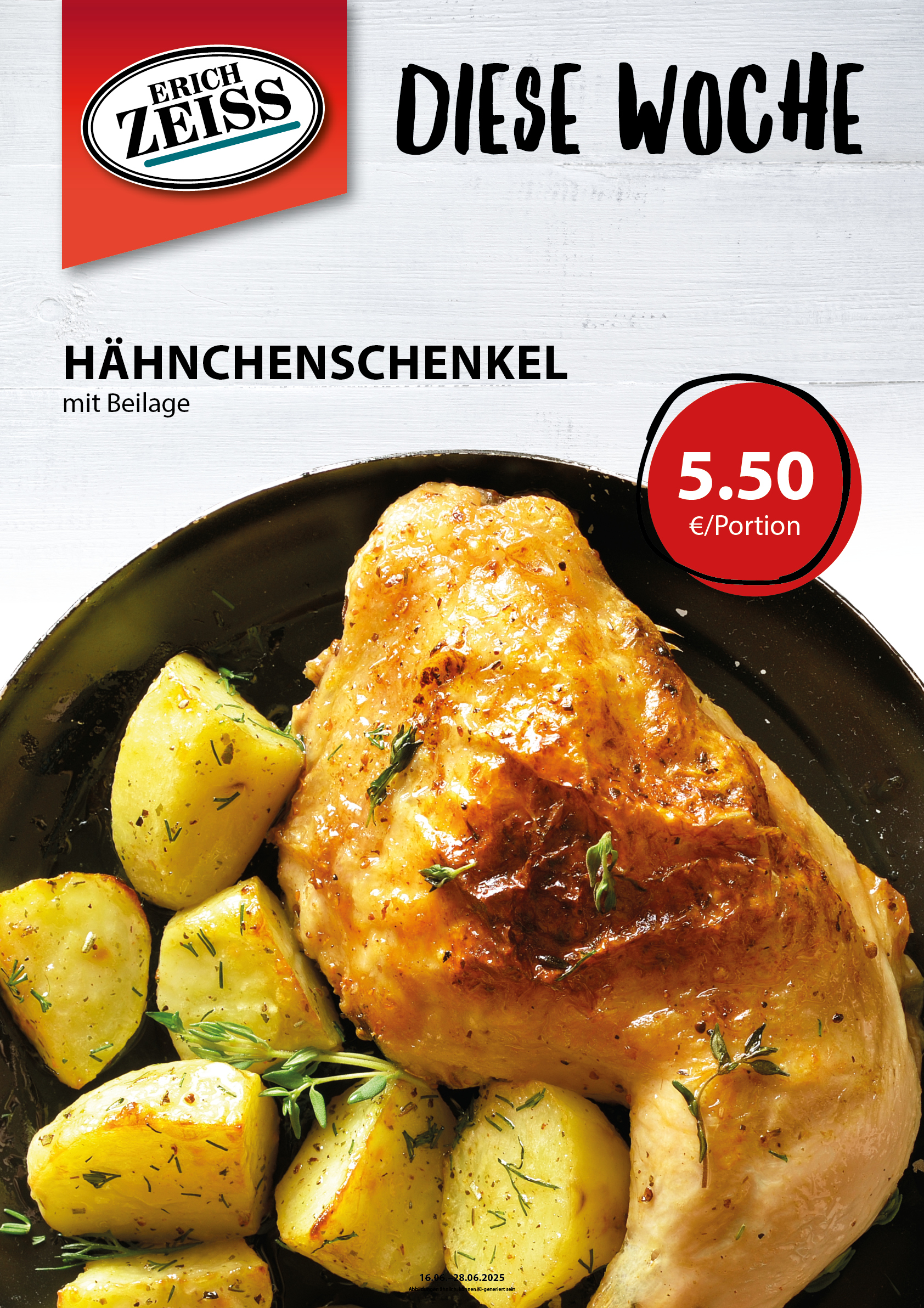 Ein Hähnchenschenkel, dazu Kartoffeln